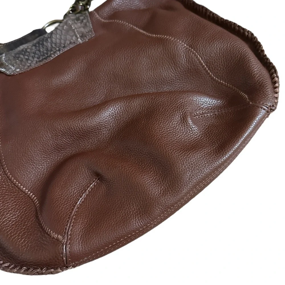 Carlos Falchi Chocolate Brown Leather Hobo with Braided Strap